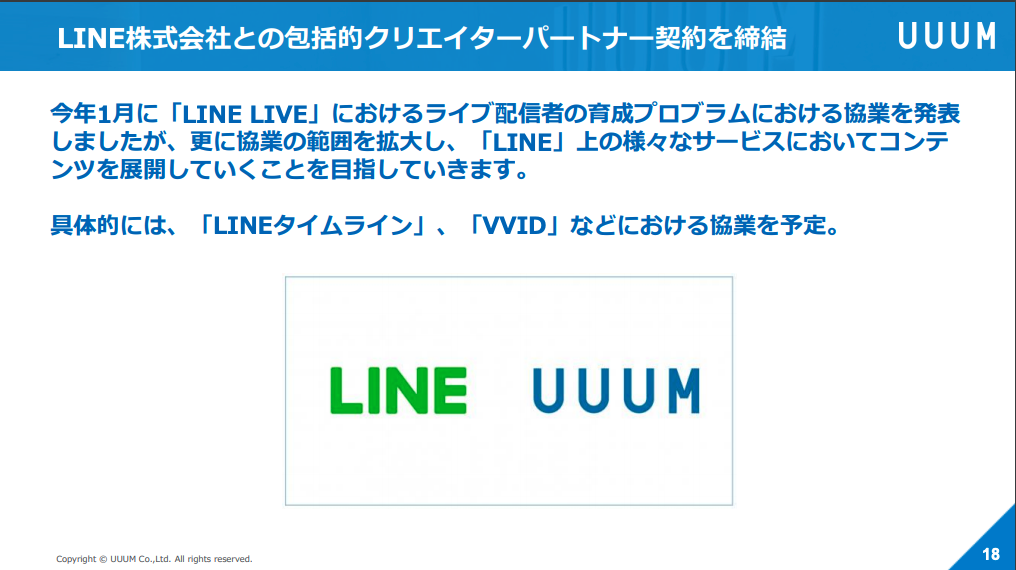 UUUM：LINE株式会社との包括的クリエイターパートナー契約を締結