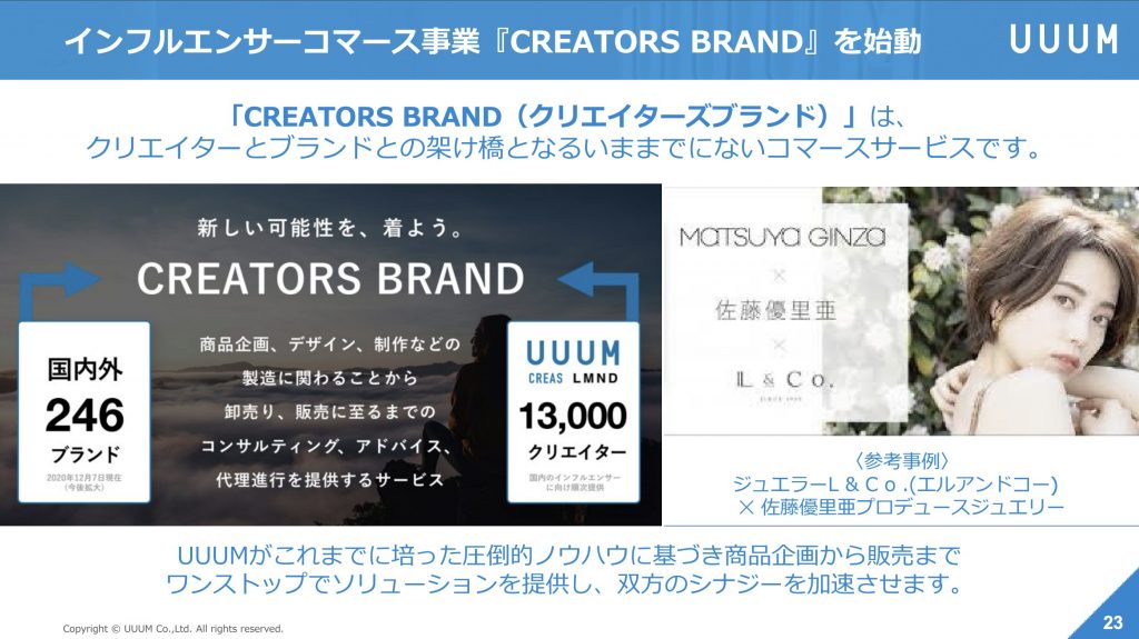 UUUM：インフルエンサーコマース事業『CREATORS BRAND』を始動